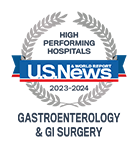 U.S. News High Performing Hospitals badge for Gastroenterology & GI Surgery
